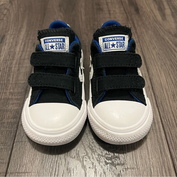 Converse Star Player Infant Double Velcro Black Rush Blue White Shoes - Picture 3 of 12